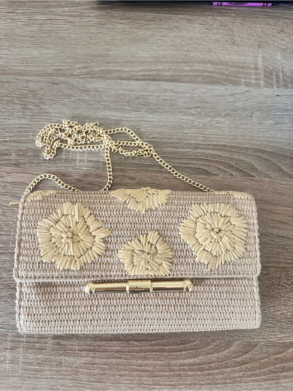 Ted Baker Beige Woven Crossbody with Gold Chain & Floral Detail